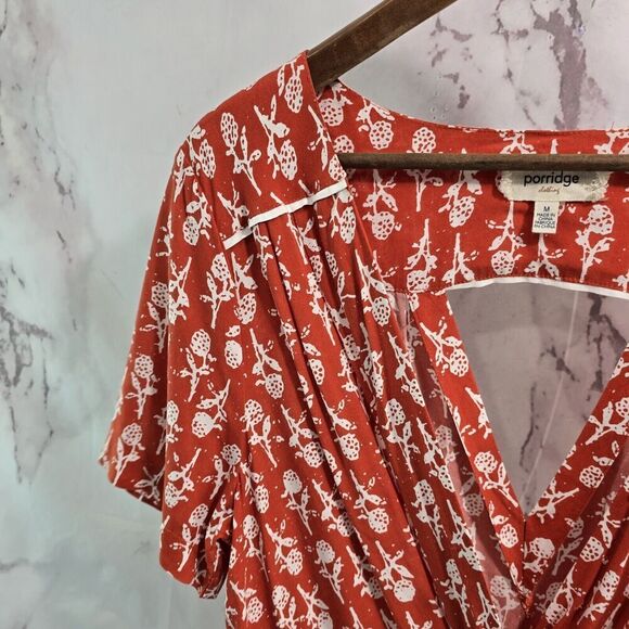 Porridge Jumpsuit Womens Medium Orange White Floral Wide Leg V Neck Pocket - Picture 2 of 11